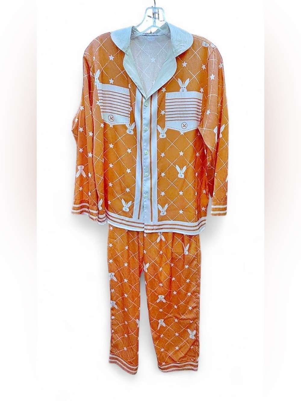 Chloe Dao Boo Boo Pijamas Orange Bunny Silk-Like Lounge Set 2pc Co-Ord